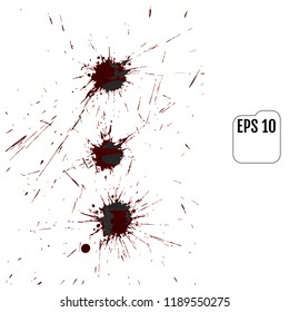 Set of realistic vector bloody splatters. Drop and blob of blood. Bloodstains. Isolated.  Red puddles