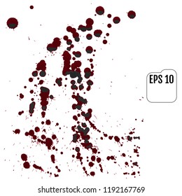 Set of realistic vector bloody splatters. Drop and blob of blood. Bloodstains. Isolated.  Red puddles
