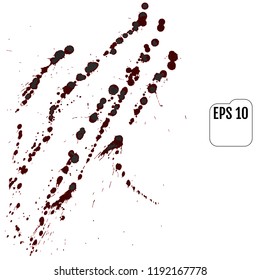 Set of realistic vector bloody splatters. Drop and blob of blood. Bloodstains. Isolated.  Red puddles