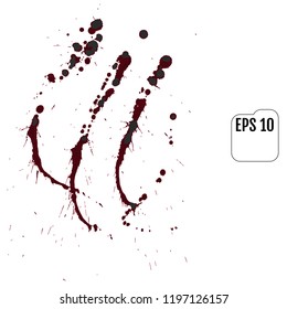 Set of realistic vector bloody splatters. Drop and blob of blood. Bloodstains. Isolated.  Red puddles