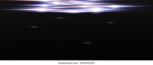 Set of realistic vector blue stars png. Set of vector suns png. Red flares with highlights. Horizontal light lines, laser, flash. Red blue special effect, magic of moving fast motion laser beams.