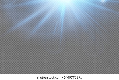 Set of realistic vector blue stars png. Set of vector suns png. Blue flares with highlights.