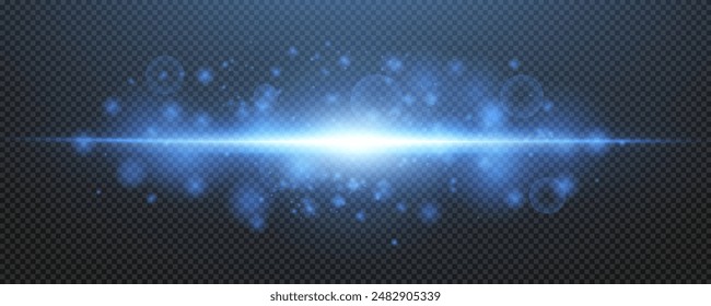 Set of realistic vector blue stars png. Set of vector suns png. Blue flares with highlights. Horizontal light lines, laser, flash. Bright magikal light effect with rays and many glares of light.