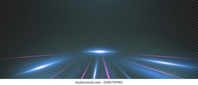 Set of realistic vector blue stars png. Set of vector suns png. Blue flares with highlights. Horizontal light lines, laser, flash.	
