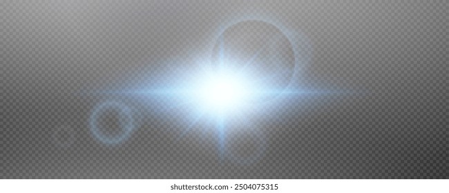 Set of realistic vector blue stars png. Set of vector suns png. Blue flares with highlights.