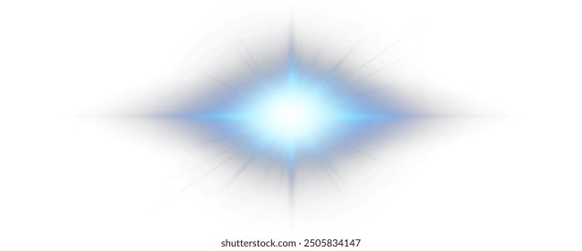 Set of realistic vector blue stars png. Set of vector suns png. Blue flares with highlights.