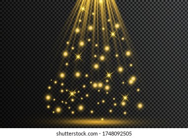 Conjunto de proyectores vectoriales realistas brillantes para la iluminación de escena aislados en fondo de plaqueta. Colección de efectos especiales de la luz.