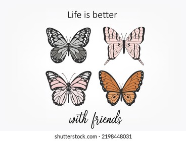 Set of realistic vector butterflies. Collection of vintage elegant illustrations of butterflies. 10 eps. Design element for your project