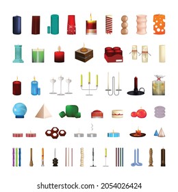 Set of realistic vector candles and candlesticks.