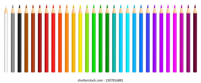 set of realistic vector colored pencils isolated on white background