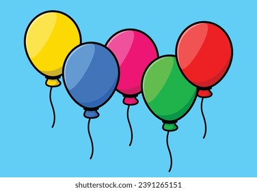 Reihe von realistischen, bunten, Vektorballons einzeln, bunter Ballons mit Linien Illustration