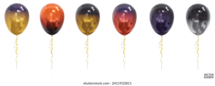 Set of realistic vector dark gradrient colorful balloons isolated on white background. Helium balloons clipart for anniversary, birthday, wedding, party. 3D vector illustration.