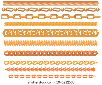 Set of realistic vector gold and silver chains