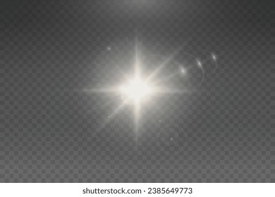  Set of realistic vector gold stars png. Set of vector suns png. Golden flares with highlights.