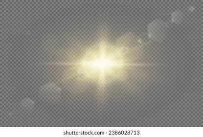  Set of realistic vector gold stars png. Set of vector suns png. Golden flares with highlights.
