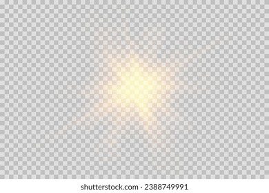  Set of realistic vector gold stars png. Set of vector suns png. Golden flares with highlights.