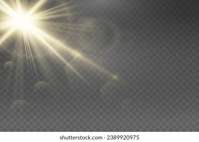 Conjunto de estrellas de oro vectorial realistas png. Conjunto de parasoles vectoriales png. Llamas doradas con luces sobresalientes.