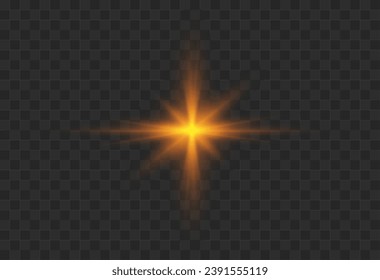 Satz realistischer Vektorgoldsterne png. Satz von Vektorsonnen png. Goldener Flair mit Highlights.	