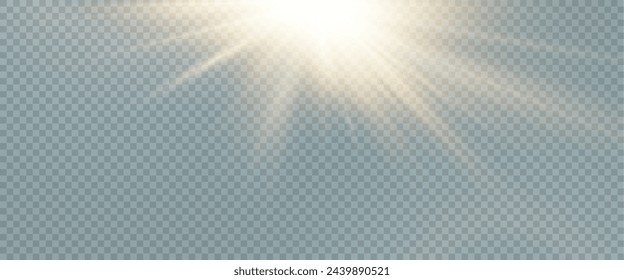 Set of realistic vector gold stars png. Set of vector suns png. Golden flares with highlights.