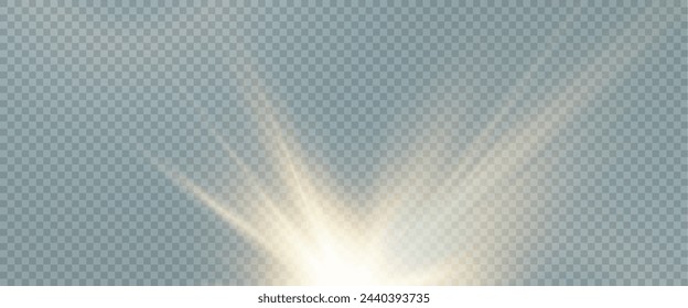Set of realistic vector gold stars png. Set of vector suns png. Golden flares with highlights.