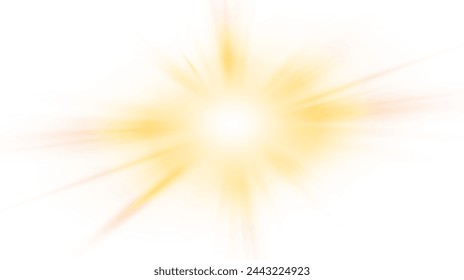 Set of realistic vector gold stars png. Set of vector suns png. Golden flares with highlights.