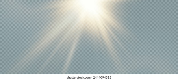 Set of realistic vector gold stars png. Set of vector suns png. Golden flares with highlights.