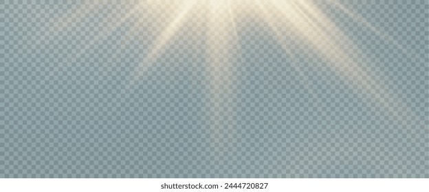 Set of realistic vector gold stars png. Set of vector suns png. Golden flares with highlights.