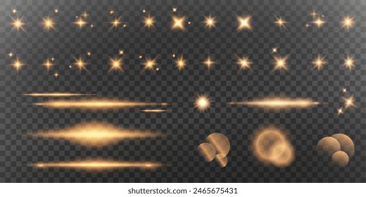 Set von realistischen Vektorgrafik Gold Sterne png. Set von Vektorgrafik sonnt png. Goldene Leuchtraketen mit Highlights.