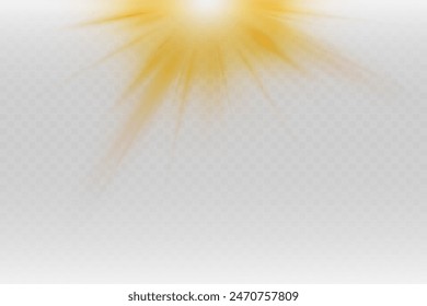 Set of realistic vector gold stars png. Set of vector suns png. Gold flares with highlights. Horizontal light lines, laser, flash. Gold white special effect, magic of moving fast motion laser beams.
