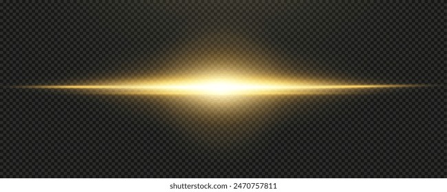 Set of realistic vector gold stars png. Set of vector suns png. Gold flares with highlights. Horizontal light lines, laser, flash. Gold white special effect, magic of moving fast motion laser beams.