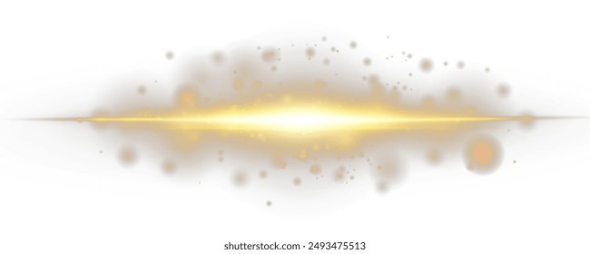  Set of realistic vector gold stars png. Set of vector suns png. Gold flares with highlights. Horizontal light lines, laser, flash.
