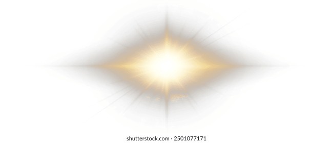 Set of realistic vector gold stars png. Set of vector suns png. Golden flares with highlights.