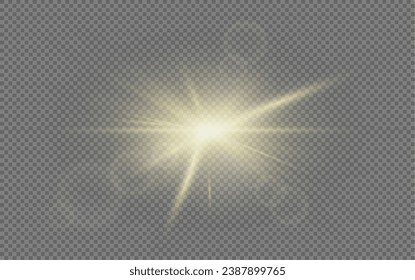 Set of realistic vector gold and white stars png. Set of vector suns png. Golden flares with highlights.