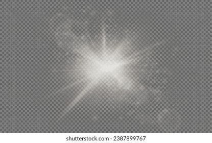 Set of realistic vector gold and white stars png. Set of vector suns png. Golden flares with highlights.