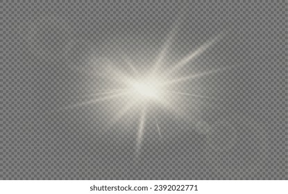 Set of realistic vector gold and white stars png. Set of vector suns png. Golden flares with highlights.