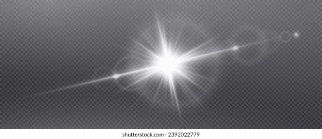 Set of realistic vector gold and white stars png. Set of vector suns png. Golden flares with highlights.