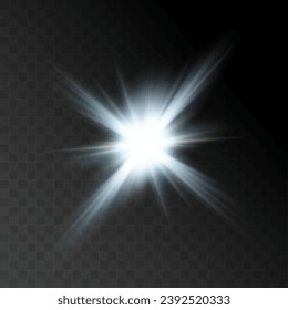 Set of realistic vector gold and white stars png. Set of vector suns png. Golden flares with highlights.