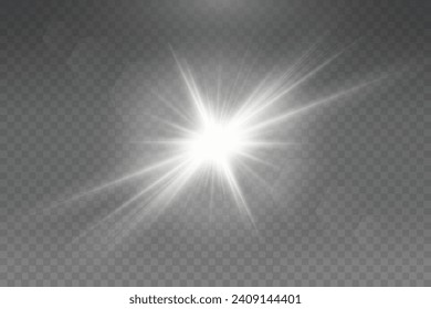 Set of realistic vector gold and white stars png. Set of vector suns png. Golden flares with highlights.