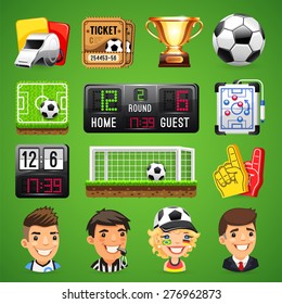 Set of Realistic Vector Icons on the Theme of Soccer for Your Sports Apps or other Projects