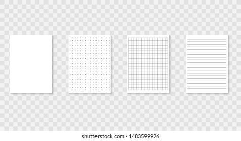 Set of realistic vector illustration of blank sheets of square and lined paper from a block. Easily editable mockup vector.