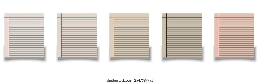 Set of realistic vector illustration of blank sheets of square and lined paper from a block isolated on a gray background