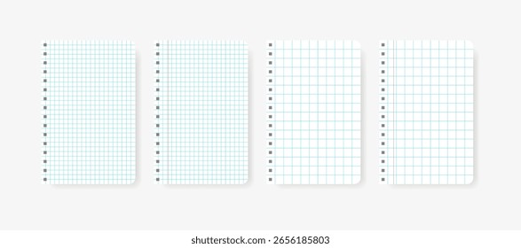 Set of realistic vector illustration of blank sheets of square and lined paper from a block. EPS10.