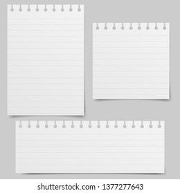 Set of realistic vector illustration of blanks sheets of square paper from a block isolated on a gray background with shadows. Notebook paper