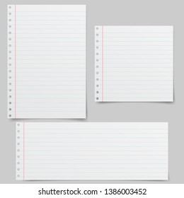 Set of realistic vector illustration of blanks sheets of square paper from a block isolated on a gray background with shadows. Notebook paper