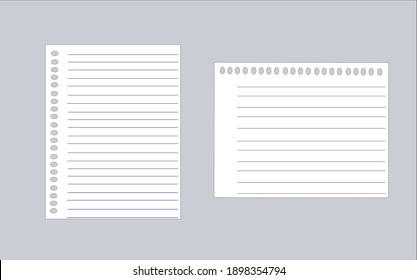 
Set of realistic vector illustrations of blank square sheets and lined paper from separate blocks on a gray background, Paper textures background.