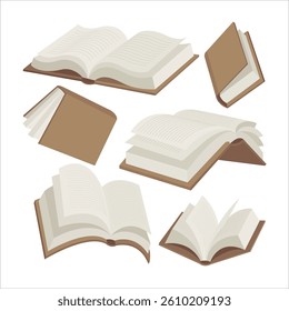 Set of realistic vector illustrations of books open and closed in various positions. Part of set.