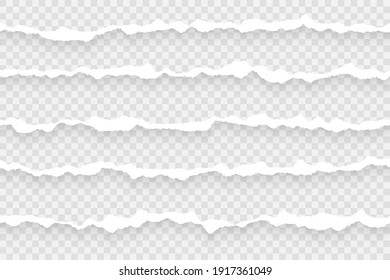 Set Of Realistic Vector Illustrations Of Ripped Sheets With Soft Shadow. Horizontally Seamless Torn Paper Edges.