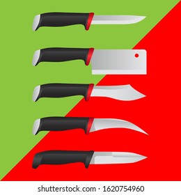 Set of realistic vector knives on a colored background