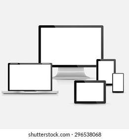 Set of realistic vector laptop, tablet computer, monitor and mobile phone template