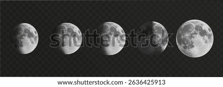 Set of realistic vector moon on an isolated transparent background. Moon vector png